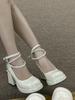 High-heeled Small Leather Shoes Women's Spring 2025 New White French Wedding Shoes Retro Thick-heeled Thick-soled Raised Mary Jane Shoes