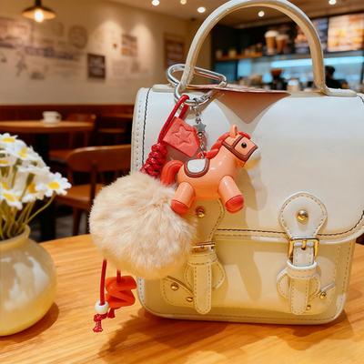 Keychain Pendant Plush Ball Decor Horse Charm Decorative Handbag Pendant Good Fortune Year of The Horse Charm Accessory