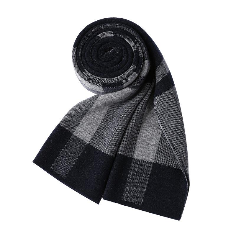 Versatile Plaid Men's Wool Scarf Winter Boys' High-end Dad's Cashmere Warm Scarf 2025 New