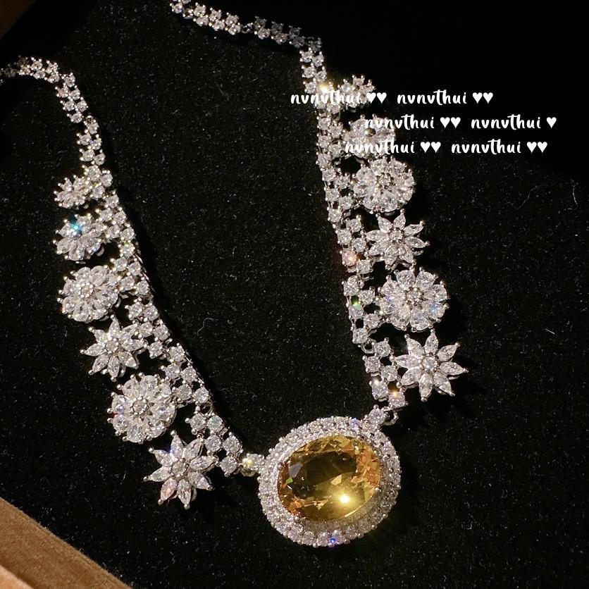 Canary Snowflake Gem Necklace, Rich Woman'S Happiness, 18K Gold Plated, Goose Yellow Water Drop Large Carat Zircon Earrings