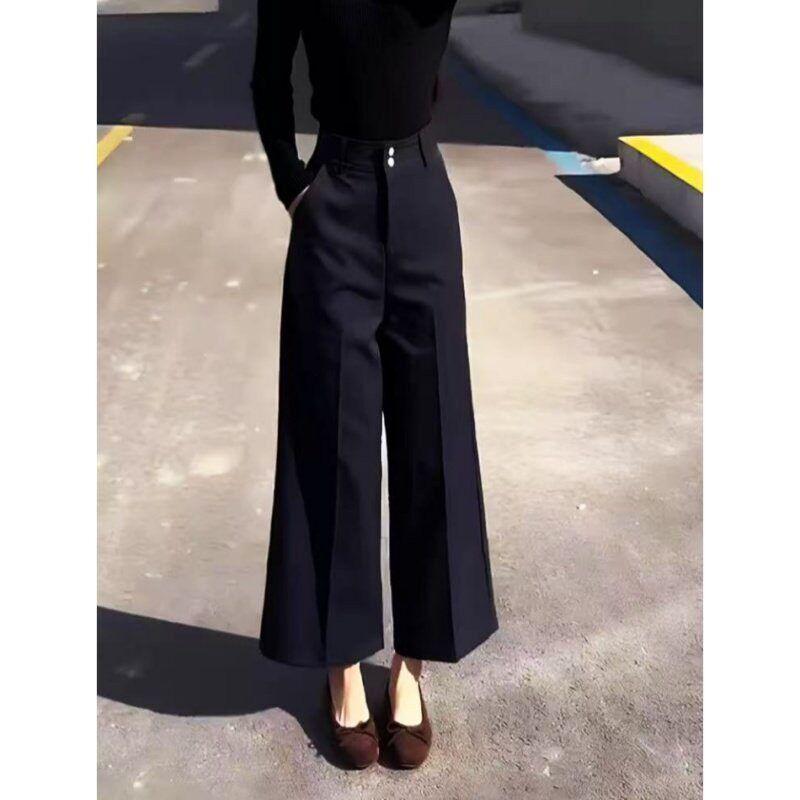 Black Women s Suit Pants Summer 2026 New Fashion Stylish Versatile High-Waisted Slim-Fit Straight-Leg Pants Black Cropped Trousers S
