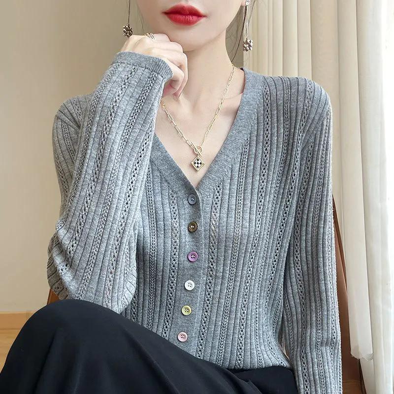 

WTEMPO Повседневные Универсальные Кардиганы с Длинным Рукавом и Пуговицами Большого Размера Однотонные Женские Кардиганы V-образным Вырезом Свободной Вязки XXL серый