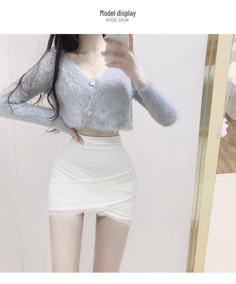South Korea's Dongdaemun Lace Trim Sexy High Waist Slimming Mini Skirt for Women