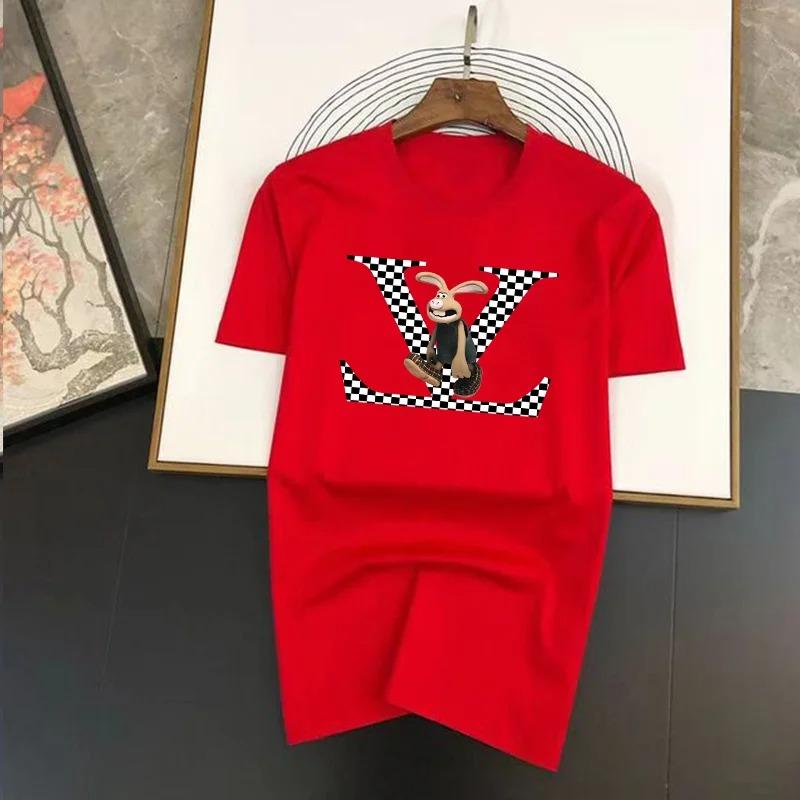 2024 Luxury Bunny Letter Brand High-Quality Printed Men's Oversize Sleeve T-shirt 100% Cotton Summer Top Tees Free Shipping