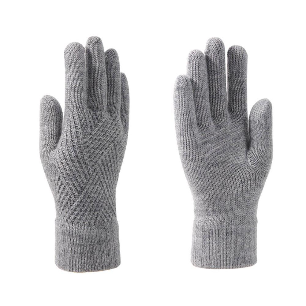 Touchscreen Design Warm Knitted Gloves Plus Velvet Windproof Full Finger Gloves Solid Color Thicken Cycling Gloves
