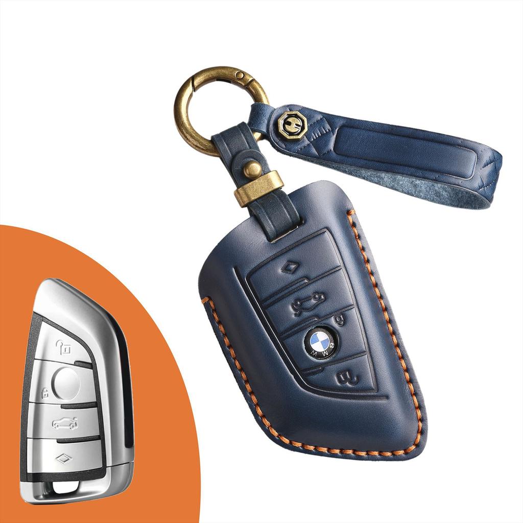Retro Key Cover Is Suitable for BMW 5 Series Blade Key Bag, Genuine Leather Car Key Case, Cowhide New Keychain.