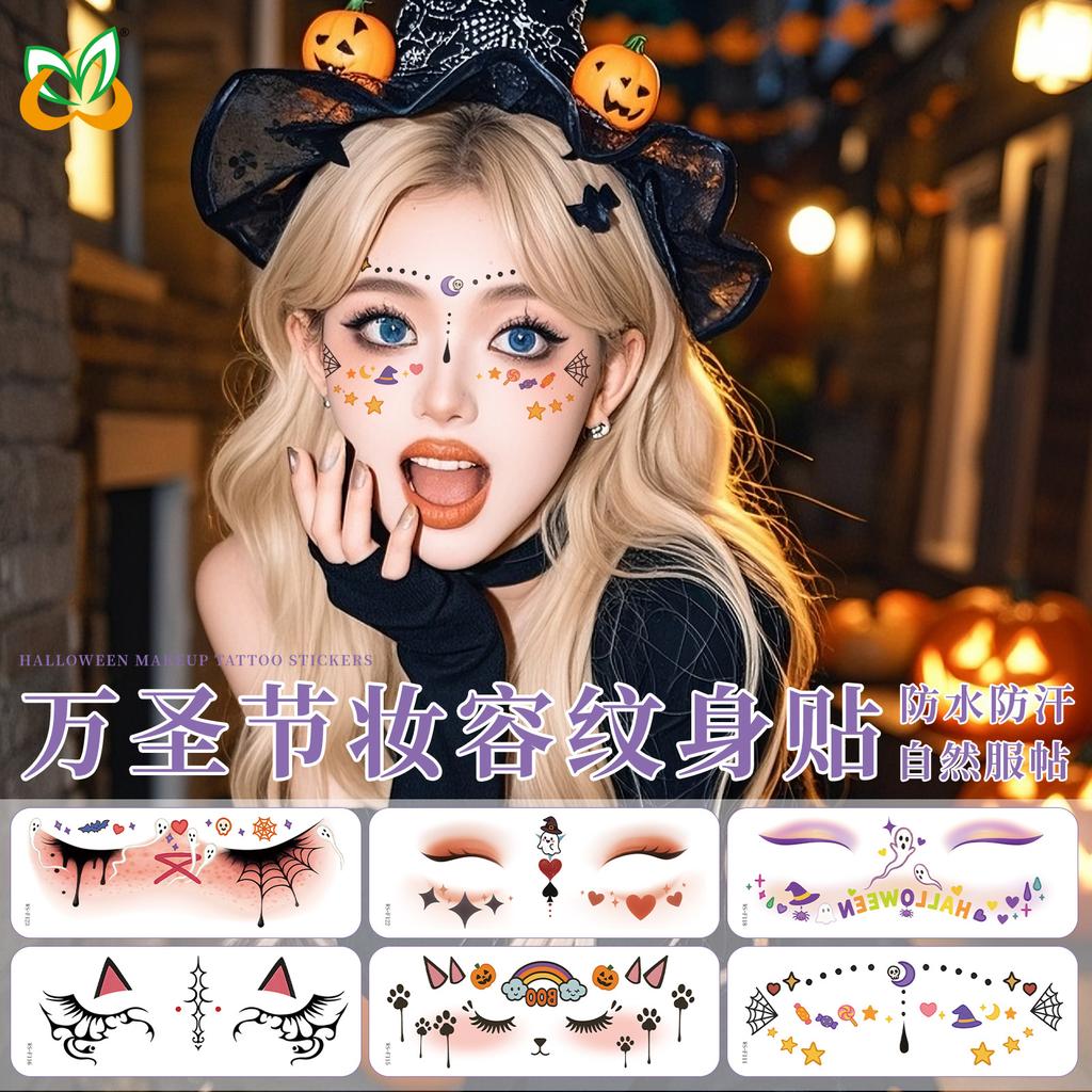 New Beautiful Ghost Haunted Halloween Tattoo Sticker Witch Playful Cute Makeup Face Waterproof