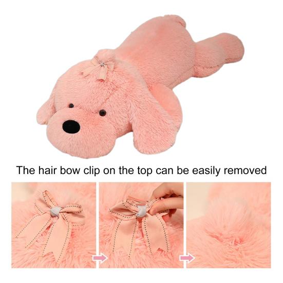 Jucărie de Pluș Câine Mare Drăguț Animal de Pluș Pernă cu Fundă 130/160cm Păpușă Câine Moale și Pufoasă pentru Copii Fete Pernă Mare Pufoasă pentru Sprijin la Pat