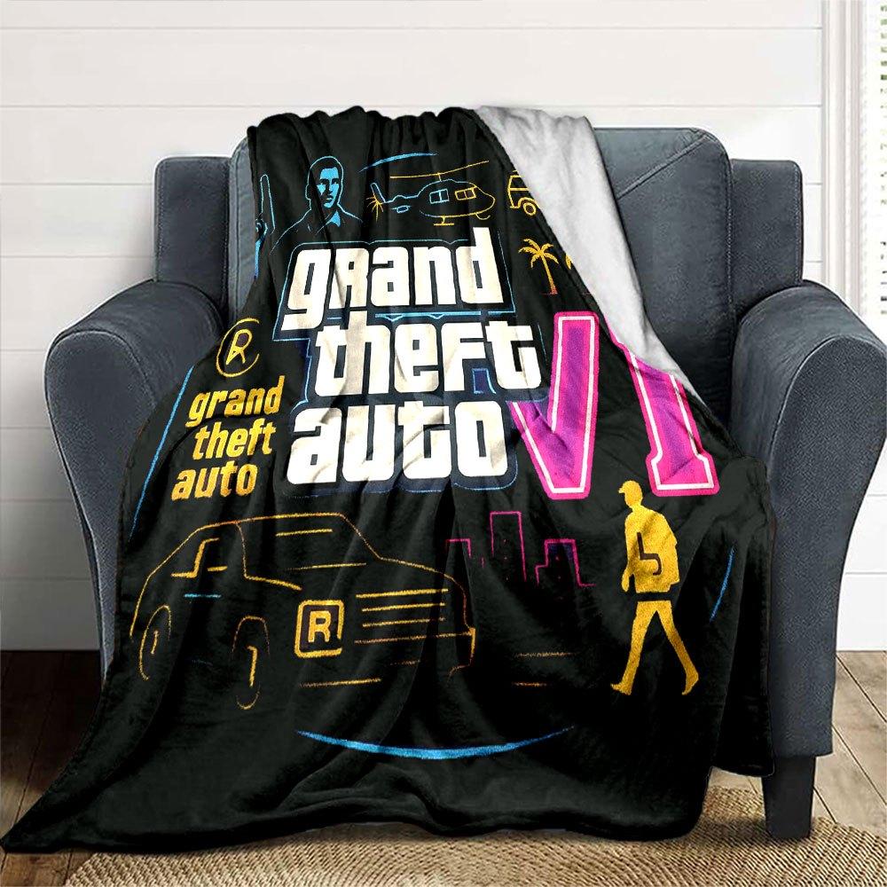 1pc Grand Theft Auto Soft Flannel Blanket with Designer Print A cozy blanket for all seasons, perfect for the couch, bed, office
