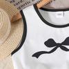 8-12Y Girl's Suit Children's Summer Clothing Bow Tie Vest Top + Casual Striped Trousers Children's Short-sleeved
