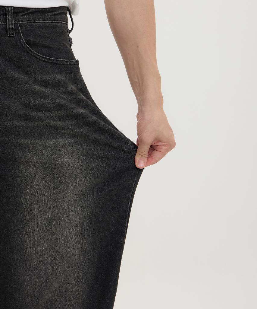 Akeusi Motion Balloon Fit Wide Stretch Denim Pants Unisex (Black)