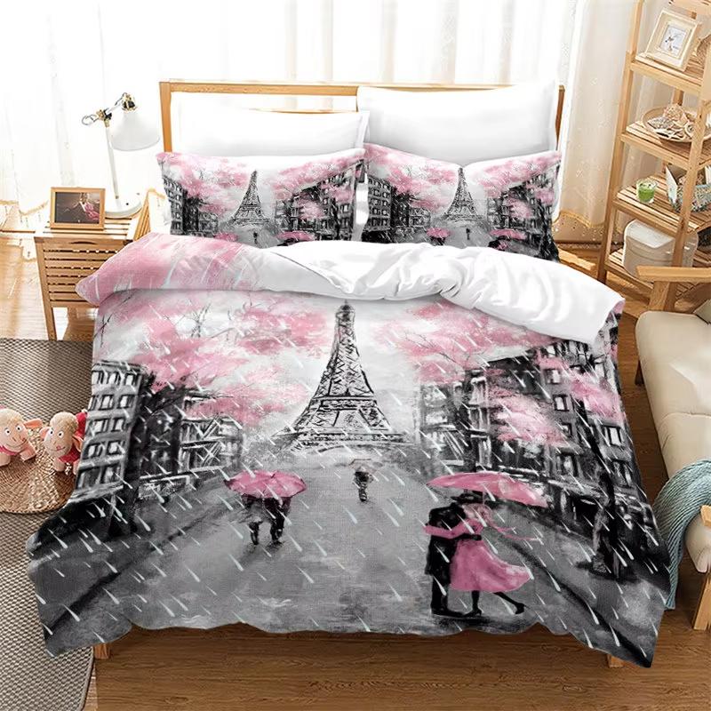 Eiffel Tower Duvet Cover Set Paris Twin Full Queen King Bedding Set For Girl Women Couple Room Romantic Theme Comforter Cover