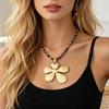 Bohemian Matte Gold Flower & Leopard Print Pendant Necklace