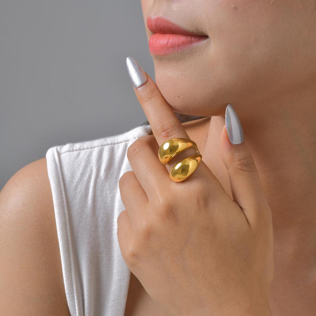 Double-layer Curved Opening Ring for Women,Gold Color Stainless Steel High Quality Rings,Fashion Jewelry Gifts