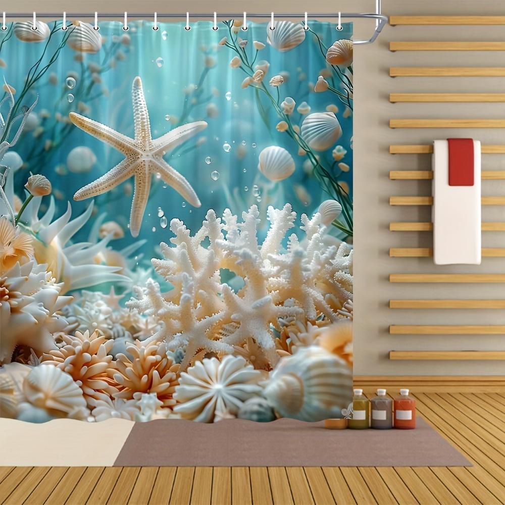 Perdea de duș Stea de mare Lumea subacvatică Pești Corali Scoici Ocean subacvatic Natură Decor baie Cu cârlige