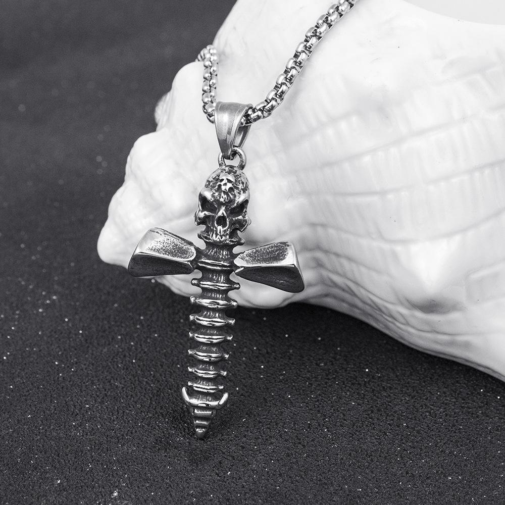 Hip Hop Schmuck Totenkopf Halskette, Titanstahl Herren Totenkopf Halskette