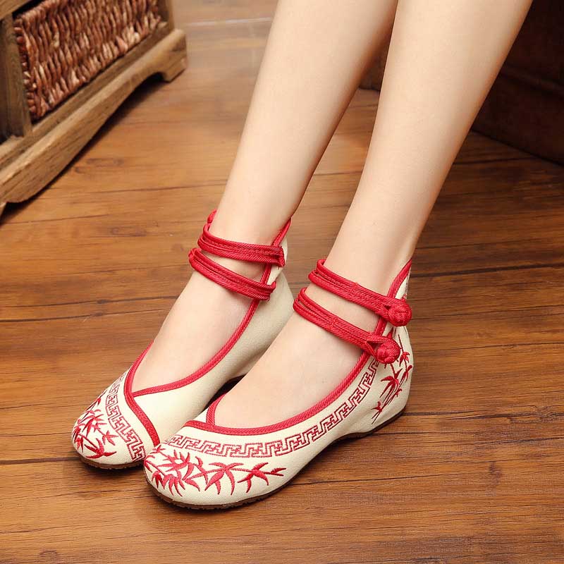 Casual Cloth Shoes Woman Bamboo Embroidered Women Shoes Mary Jane Chinese Style Summer Shoes Plus Size Increasing Height WSH2296