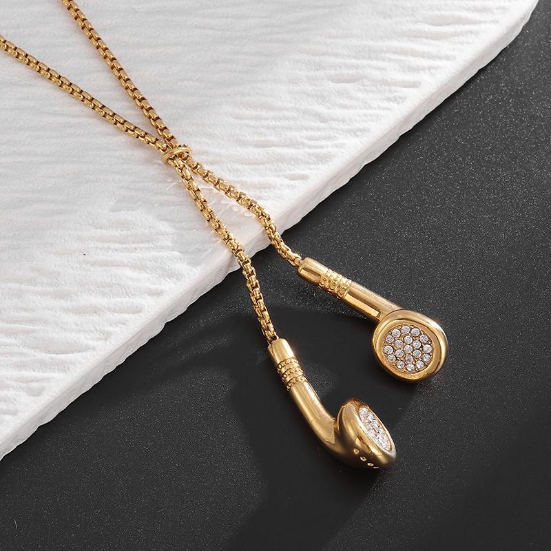 Fashion Hip-Hop Rock Trend Music Headphones Earplugs Metal Pendant Necklace Men and Women Fashion Rap Party Jewelry