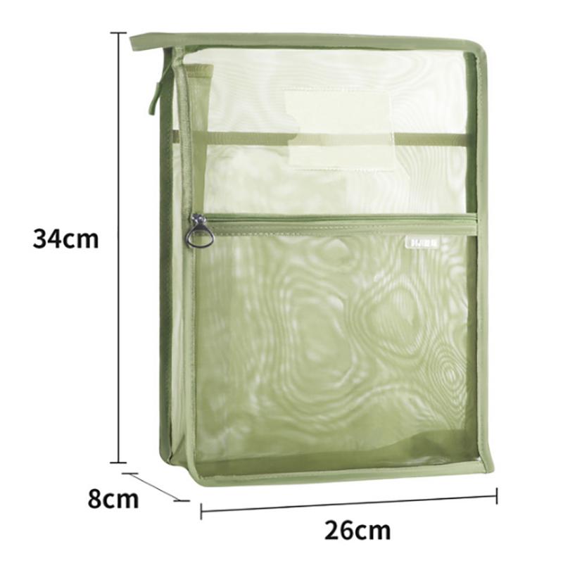 

A4 Nylon Mesh Zipper Pouch Bag Transparent Data Document Storage Bag Solid Color Thickened File Bag School Office Supplies