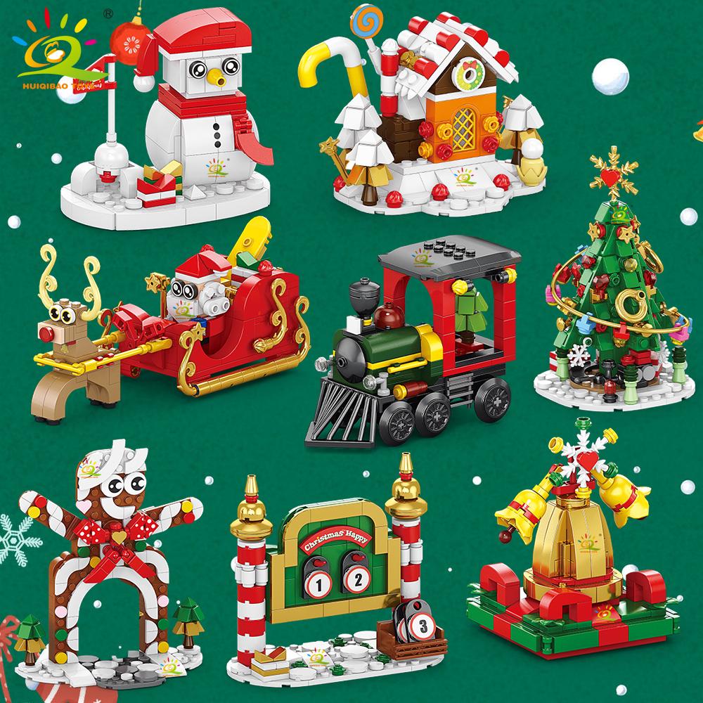 Non-Toxic 8In1 Christmas Santa Claus Sled House Model Building Block Diy Elk Snowman Bricks Ornament Toys For Children Adult Gift