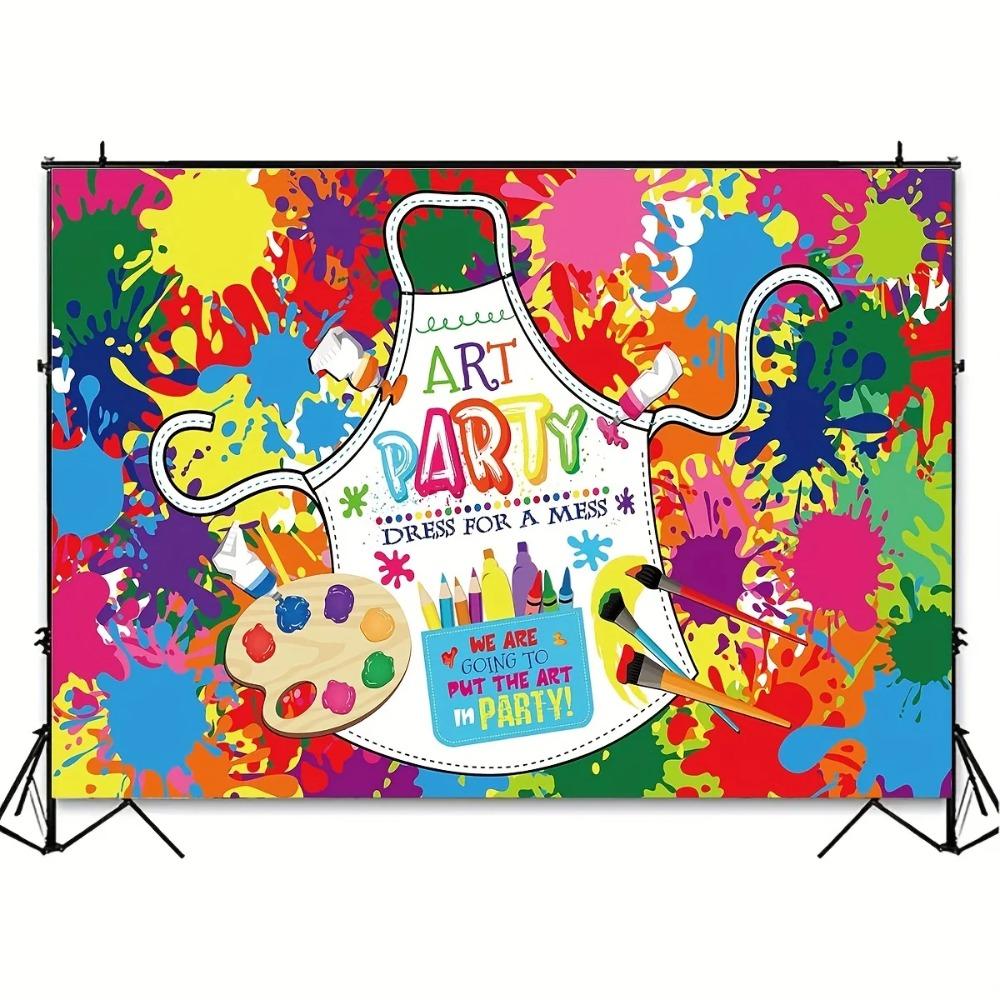 Let's Paint Photography Backdrop Mess Watercolor Art Graffiti Painting 80's 90's Baby Kids Birthday Slime Party Photo Background