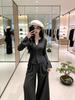 Women's V-Neck Knitwear Set: Slimming Sweater & Wide-Leg Pants for Autumn/Winter