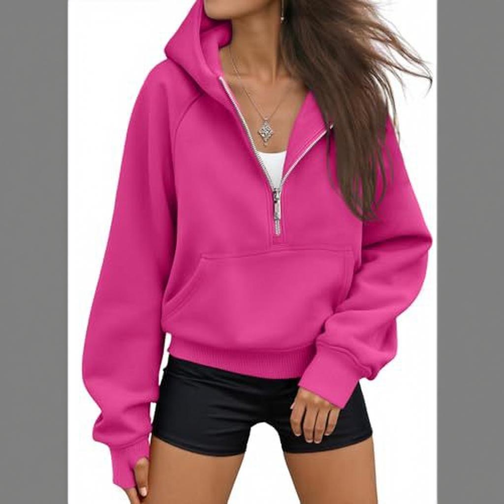 Women's Half Zip Hooded Long Sleeve Casual Sweatshirt Color