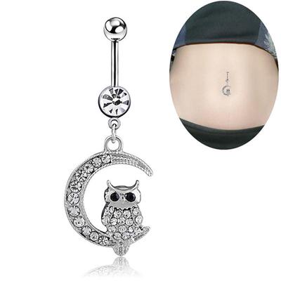 Elegant White Moon Owl Pendant Navel Piercing Women Belly Button Ring Piercing Jewelry