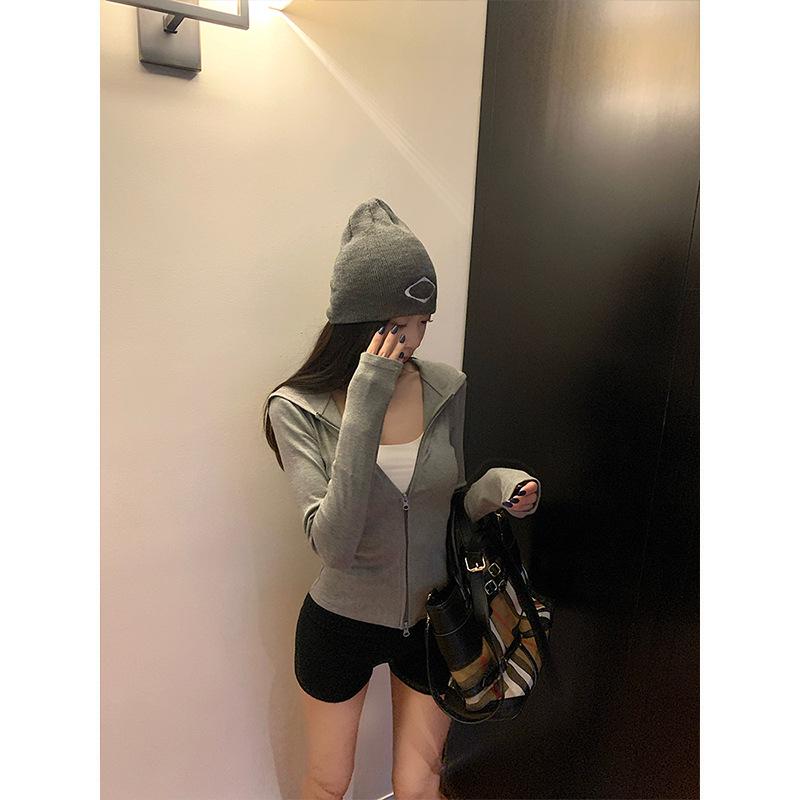 Korean Sweet & Spicy Women's Dark Blue Hooded Sweatshirt Jacket - Slim Fit, Double Zipper, Long Sleeve, Autumn Arrival