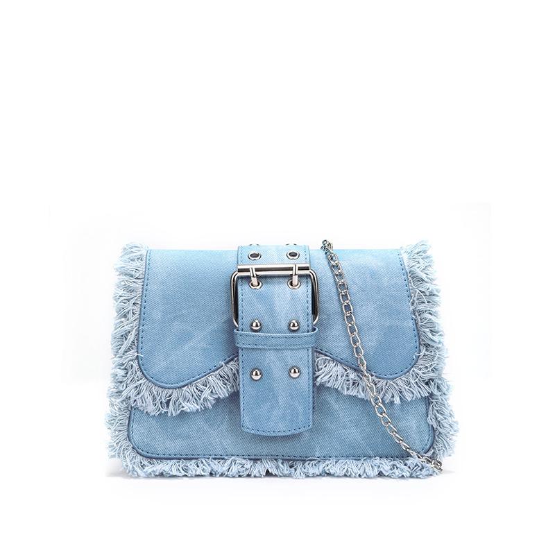 

Повседневные женские наплечные сумки из синего денима, простые сумки-кроссбоди для поездок на работу, портативные сумки-конверты с кисточками, маленькие квадратные сумки, женские сумки