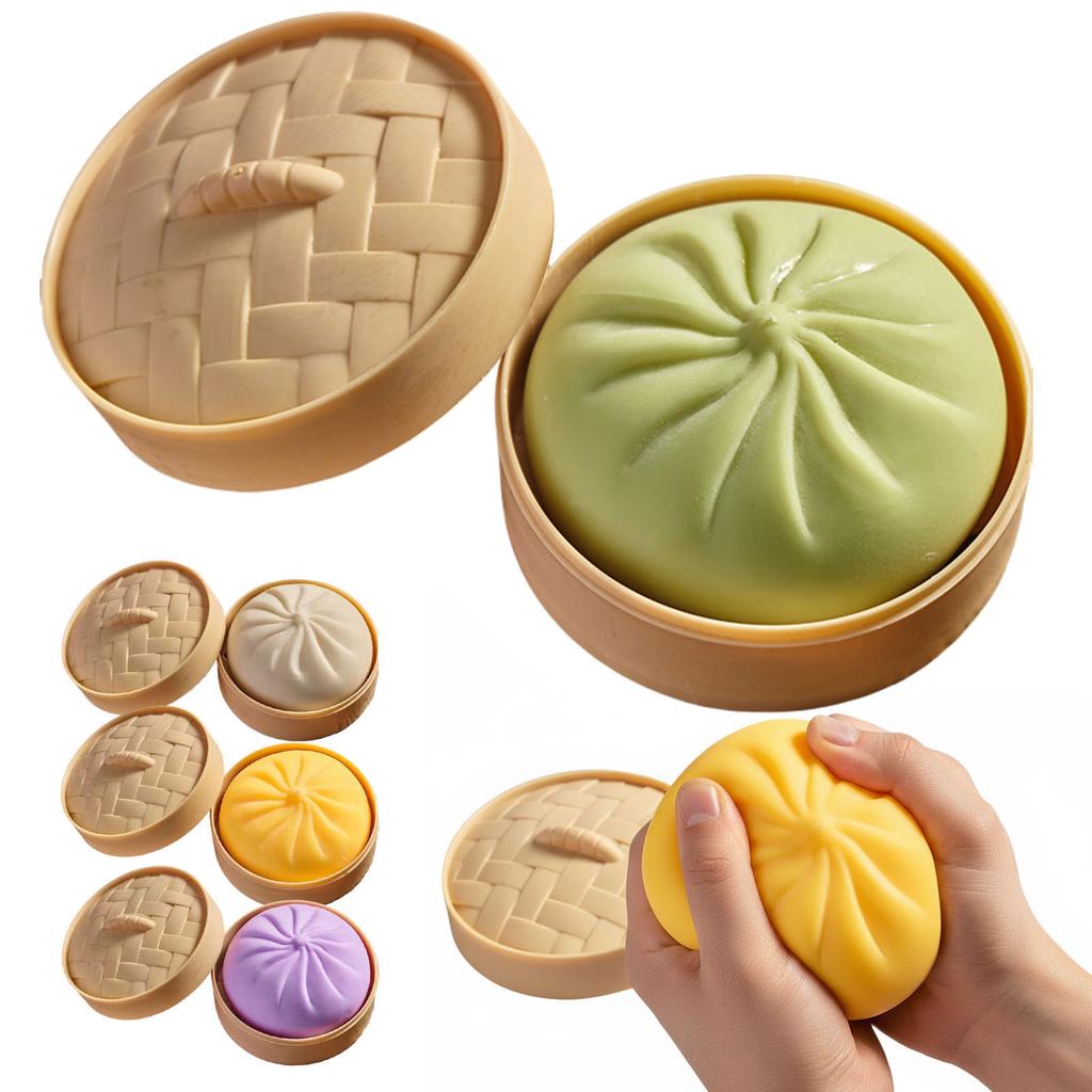 Dumpling Stress Balls Fidget Sensory Toy Simulation Food with Little Steamer Squeeze Dough Ball Stress Relief Hand Toy