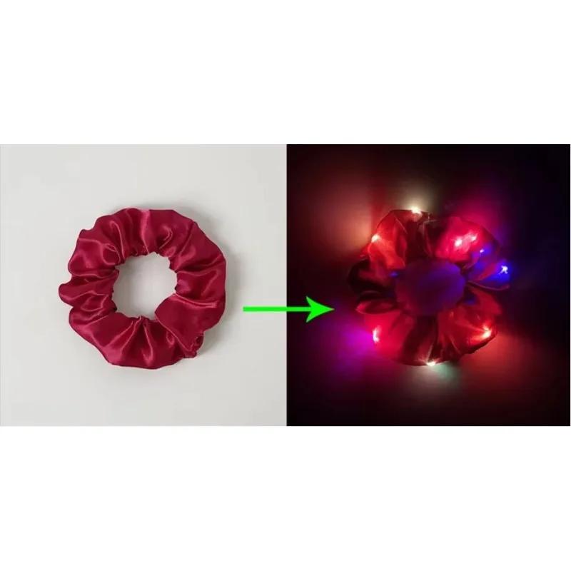 1pcs LED Luminous Hair Scrunchies Light Up Hair Scrunchies Elastic Light Women Girls Hair Bands for Halloween Christmas Party