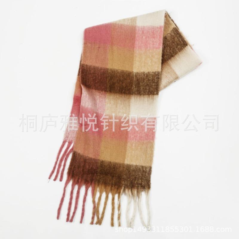 Premium color plaid scarf women's winter warm scarf mohair thickened scarf versatile shawl