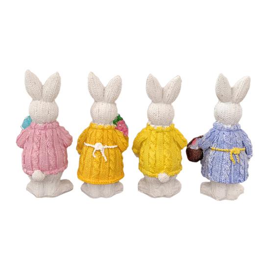 4 Buc Figurine Iepuraș de Paște Ținând Floare Ou Pulover Tricotat Statuetă Iepure Primăvară Paște Decor Ornament pentru Petrecere