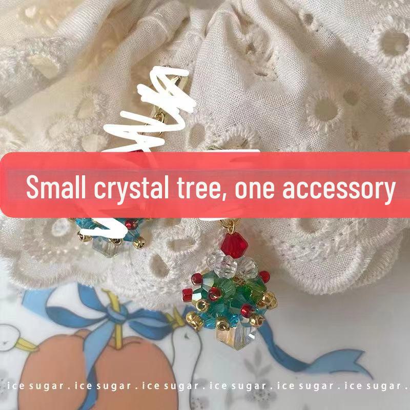 3D Christmas Tree Earrings with Red Bow - Heavy Beaded Crystal Ear Clips, Hand-Woven Holiday Accessories