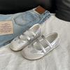 2025 Summer New Velcro Flat Comfortable Round Head Women's Shoes Shallow Mouth Ballet Shoes One Word Belt Single Shoes Women