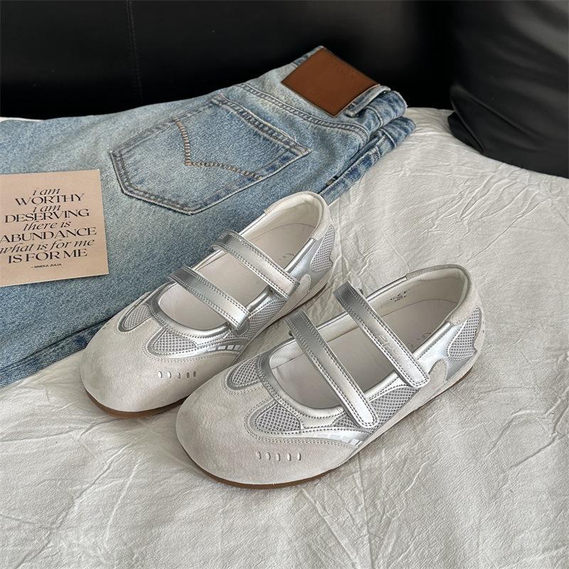 2025 Summer New Velcro Flat Comfortable Round Head Women's Shoes Shallow Mouth Ballet Shoes One Word Belt Single Shoes Women