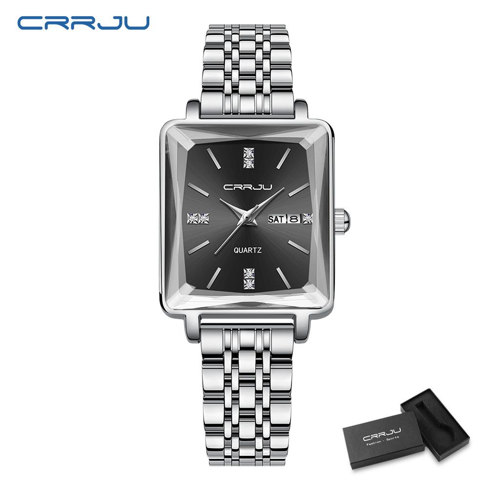 CRRJU Women Watches Creative Steel Dress Bracelet Wristwatches Ladies Square Waterproof Female Watch