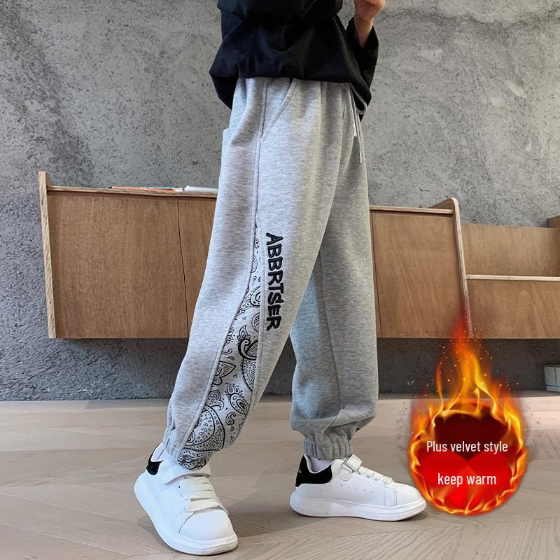 2025 Boys' Fleece-Lined Winter Pants - Stylish One-Piece Sports Trousers for Medium & Large Children