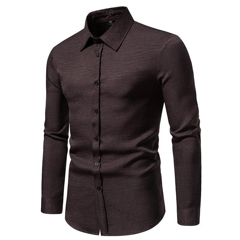 Nový pánský trend Jednobarevný retro styl Ležérní košile s dlouhým rukávem Pánské módní topy