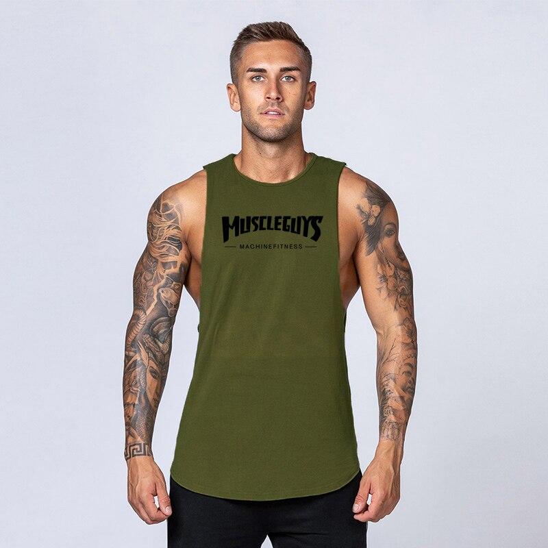 Muscleguys New Sports Tank Top Men's Breathable Cotton Sleeveless Singlet Running Training Loose Elastic Leisure Fitness T-shirt