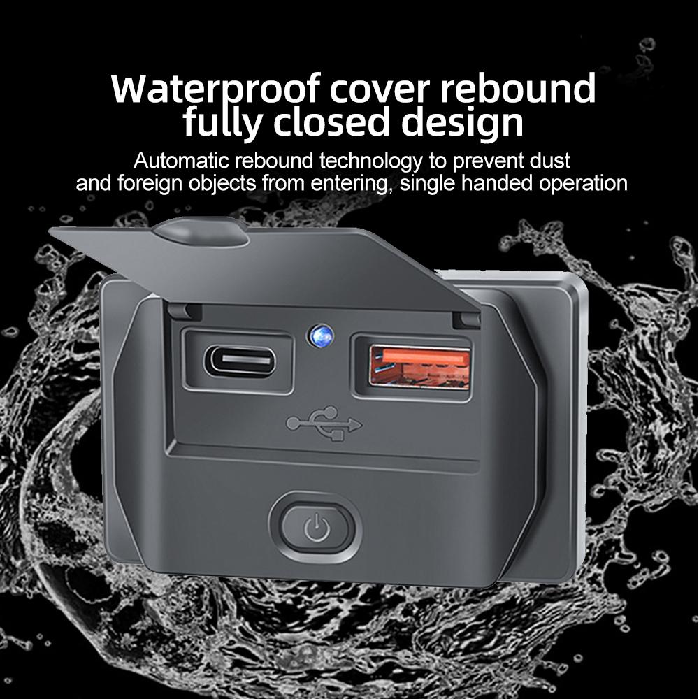 12/24V QC3.0 PD Car Charger Socket Quick Charge  Adapter  with ON/OFF &Dust Cover Waterproof for Bus RV Truck