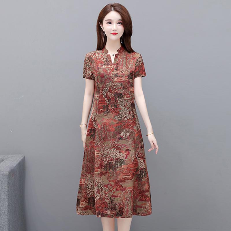 Elegant Xiangyun Satin Midi Dress for Mature Women - Fashionable Summer Wear