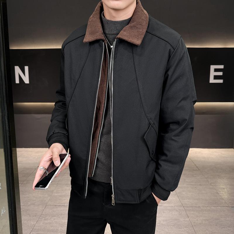 % White Duck Down Fake Two-piece Down Jacket Men's Winter Retro Loose Lapel Casual Jacket Men's
