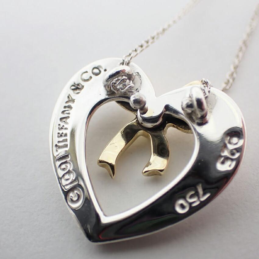 [Pre-owned] TIFFANY 925/750 Heart Ribbon Pendant/Necklace/j50-6