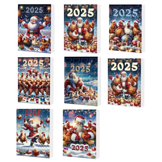 2025 Christmas Advent Calendar Chicken Ornaments 24 Days Countdown Calendar Christmas Tree Decoration 2D Acrylic Collectible Cartoon Chicken Set