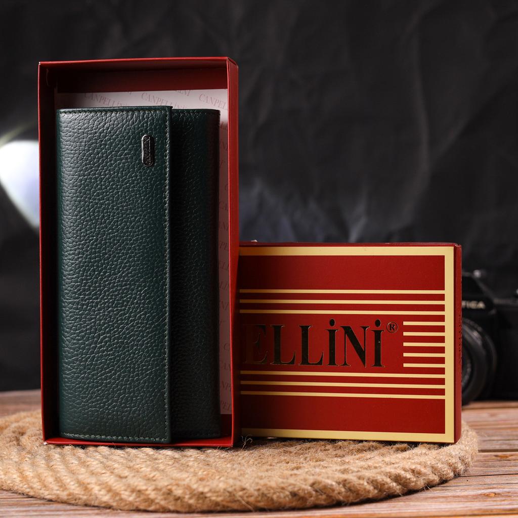 Women's Practical Wallet Made of Genuine Grained Leather CANPELLINI Wallet 21628 Green