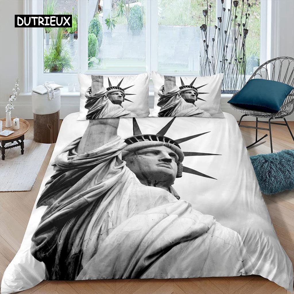Statue of Liberty Bed Cover Package World Famous Building Bed Linen Package for Boys Girls Premium Microfiber Brand New York Landmark Comforter Cover