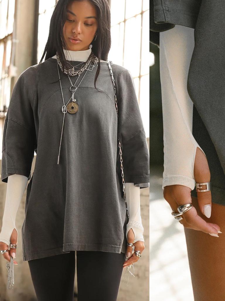 Hot Selling Sexy See-Through Mesh Long Sleeve Slim-Fit High Neck Women's Top