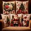 4 Pieces 18x18 Inch Winter Christmas Pillowcase Decor Linen Plush Cartoon Snowman Printed Pillow Cover Christmas Decoration